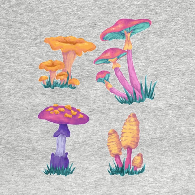 Vintage Colorful Mushrooms - Hippie Art by rosiemoonart